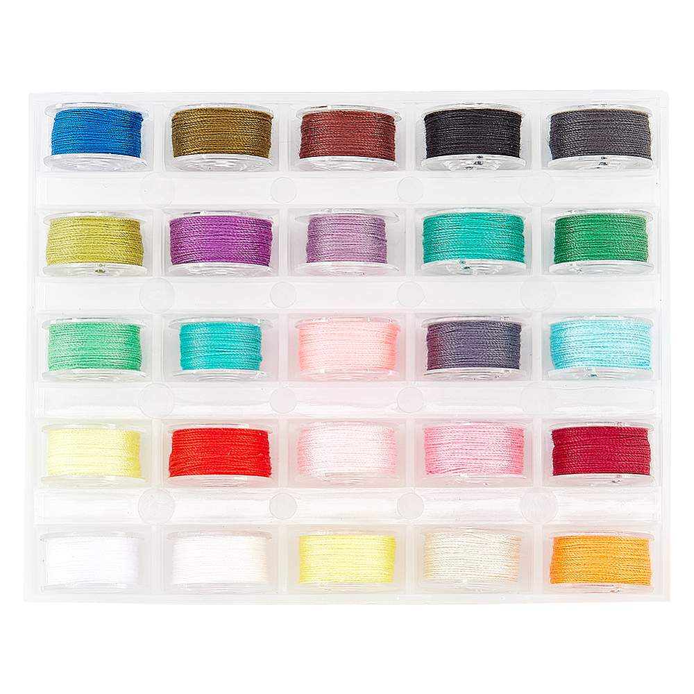 25 x Polyester spoeldraad – gemixte kleuren – ca. 0,1 mm – ca. 25 meter per rol – voor borduren, quilten en fijn rijgwerk