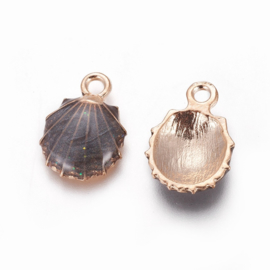 2 x Metalen bedels shell light gold black ca. 19 x13 x 4mm oogje 1,4mm  (Nikkelvrij)