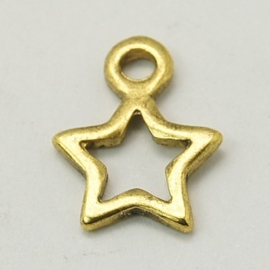 4 stuks metalen bedeltjes van een ster sterretje 14 x 10 x2 mm oogje 1,5mm goudkleur