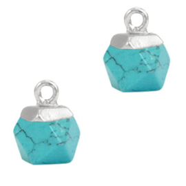 1 x Natuursteen hangers hexagon Marble turquoise-silver 