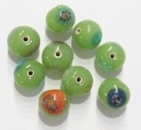 10 x glaskraal Italiaanse stijl millefiori rond groen 10 mm