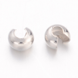 50 x Knijpkraal verbergers - beschermers Coverbeads  c.a.  3mm platinum (Nikkelvrij)