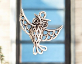 1 x Metalen Bali style holle hanger bedel van een uil 25 x 26 x 6mm oogje 2mm