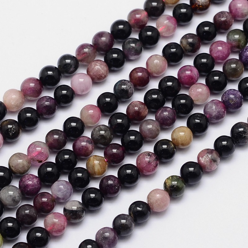 10 x edelsteen kralen van Toermalijn – 6 mm – gemixte kleuren – gat ca. 1 mm