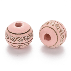 5 x Bohemian houten kralen rond 10mm patroon Pink Maat: ca. 9x10mm (Ø2.5mm)