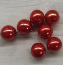 20 x rood bruine glasparels  6mm gat 2mm