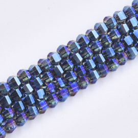 20 x Crystal glas electroplated facet kralen 4~4,5 x 3,5mm, gat: 1mm blue