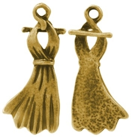 4 x  Tibetaans zilveren bedel van een jurk 25 x 11 x 2,5mm gat: 1,5mm goudkleur