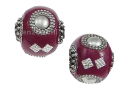 Bohemian kraal of Kashmiri kraal Bordeaux rood met zilver, 18 mm, gat 1,2 mm