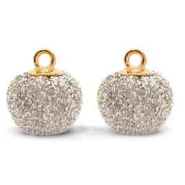 2 x Pompom bedels met oog glitter 12mm Light gold-gold