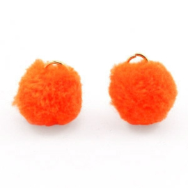 2 x Pompom bedel met oog 15mm Neon orange