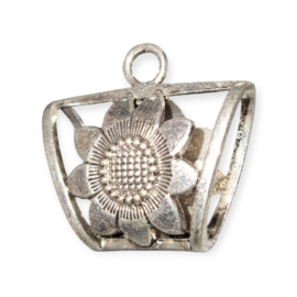 Metalen messing sjaalhanger of sjaal bails met zonnebloem van messing, 39 x 37 x 17 oogje: c.a. 5,5mm