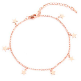 Armband/enkelbandje met bedels sterretjes 22-27cm Rose goudkleur