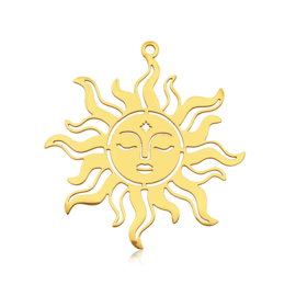 1 x PVD Vacuum Plating 201  Bedeltje Zon Real 18K gold plated, 37 x 35 x 0,4mm Oogje: 1,6mm