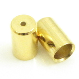 1 x DQ metaal eindkap goud kleur ca. 5 x 3mm Ø3mm, 1,3mm rijggat (Nikkelvrij)