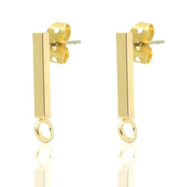 2x Onderdelen DQ metaal earpin bar 14x2mm Goud (nikkelvrij)