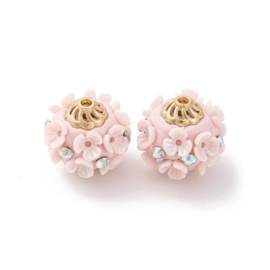 1 x Bohemian / Kashmiri kraal rond met bloem 19~19,5 mm – gat 1,8 mm – roze