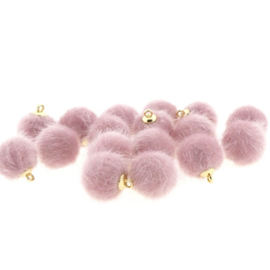 2 x Pompom bedels faux fur 16mm goud Roze