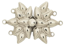 DQ Rhodium Plated, zilveren knijp slotje 3 rijen bloem 26 x 34mm (Nikkelvrij)