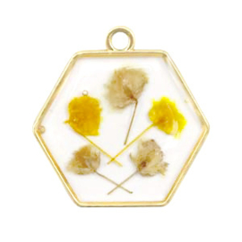 1 x  Bedels met gedroogde bloemetjes hexagon Gold-yellow