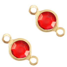 2 x Bedels DQ metaal tussenstuk crystal glas rond 6mm Gold-Salsa red crystal (Nikkelvrij)