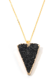 Halsketting met natuursteen hanger Crystal driehoek veer 45-50cm Goudkleur/Zwart
