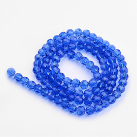 1 x Glaskralen streng facetgeslepen rond 6 mm – gat 1 mm – Blue