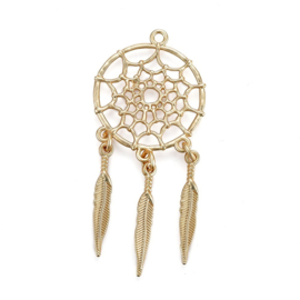 Metalen dreamcatcher hanger met veren 18K verguld (nikkelvrij)