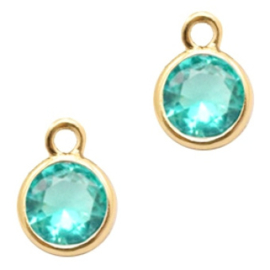 1 x DQ facethanger gekleurd Emerald Blue - crystal-gold 7x10 mm
