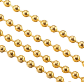 50 cm DQ metaal Ball Chain ketting dikte 1,5mm 14 k gold Plated (Nikkelvrij)