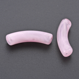10 x Acryl kralen tube  transparant Pearl Pink ca. 33x8mm (gat Ø1.6mm)