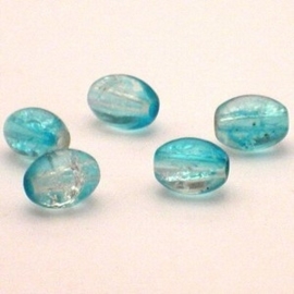 30 stuks crackle glas kralen ovaal 11 x 8,5mm licht blauw transparant