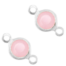 2 x Bedels DQ metaal tussenstuk crystal glas rond 6mm Silver-Rose pink opal