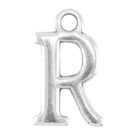 DQ bedel Letter R - Antiek Zilver  15,5 x 9,5 mm oogje: van Ø 1,9 mm (Nikkelvrij)