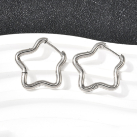2 x 201 RVS creolen ster 23 x 22,5 mm – RVS kleur