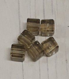 10 x  glaskraal kubusvormig groen/bruin 4x4mm gat:1mm