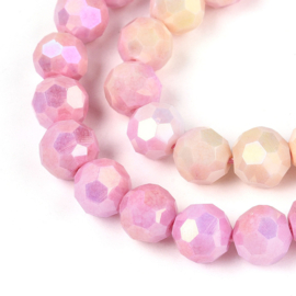 1 x Glaskralen streng facetgeslepen rond 7,8-8,2 x 7,8 mm – gat 1 mm – Pearl Pink