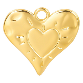 1 x RVS hart bedel 24 x 25 x 2mm Goud kleur, oogje 3mm