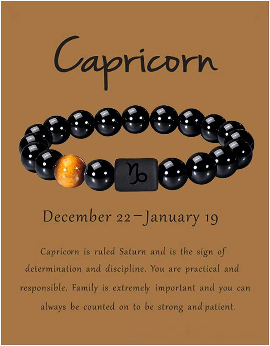 Steenbok | Capricorn | 22 december – 20 januari | elastisch armbandje van tijgeroog en zwarte agaat – ca. 0,8 x 6 cm