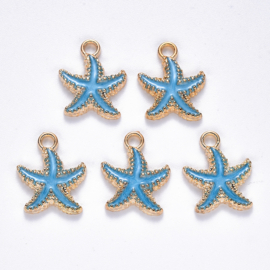 4 x Metalen bedels zeester ca. 18 x 15 x 3 mm – oogje 2,5 mm – light gold mix kleuren