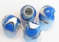 Per stuk Glaskraal European-style ovaal blauw/wit 14 mm