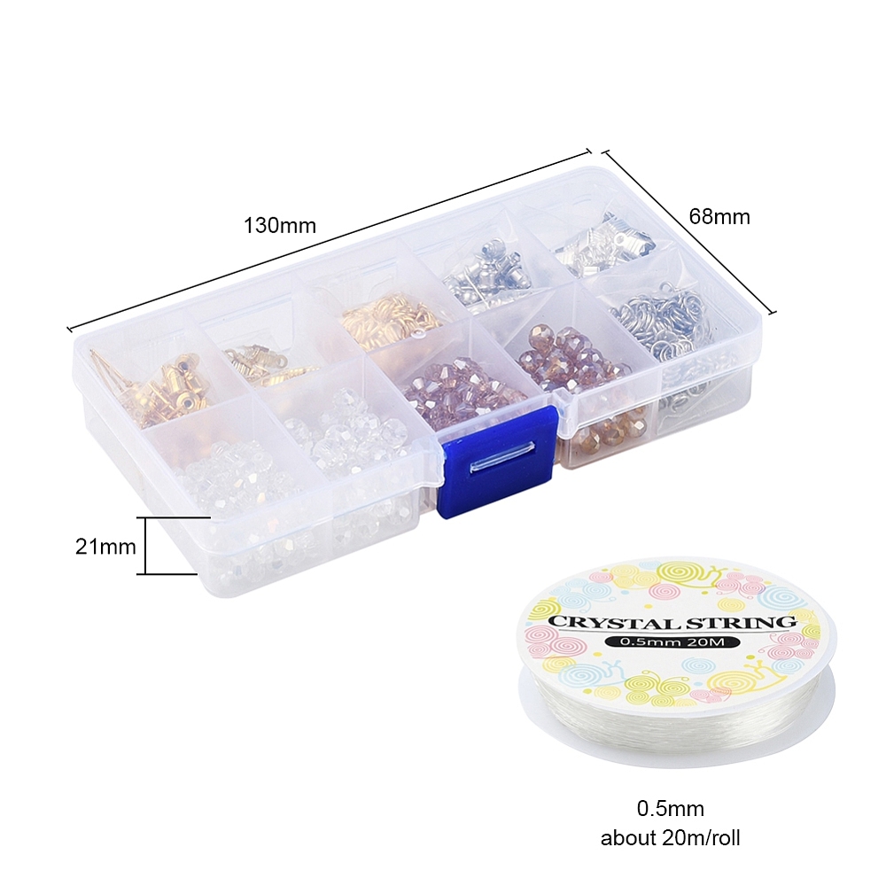 DIY sieraden maken set – bicone glaskralen, metalen onderdelen en elastisch draad – gemixte kleuren – inclusief opbergdoosje