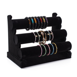 Armbanden display met 3 rollen, zwart fluweel