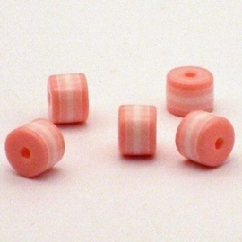 25 x Resin cilinder regenboog kraal 6x8mm roze