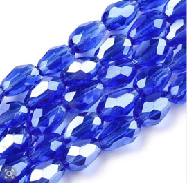 1 x Streng facet druppel glaskralen 6 x 4 mm – gat 1 mm – blauw