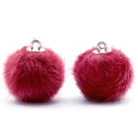 2 x Pompom bedels faux fur 16mm Cherish pink