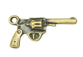 4 x  Tibetaans zilveren bedeltje van een pistool revolver goud kleur