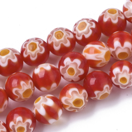 10 x Millefiori glas kralen 8mm bloem gat 1,2mm  Red