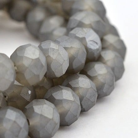 1 x Streng met ca. 72 stuks glaskralen facet rondelle briolette kristal, 8 x 5mm, gat 1mm - Frosted Gray
