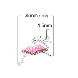 Schitterend bedeltje van een balletdanseres met strass 28 x 18mm oogje: 1,5mm kleur: roze